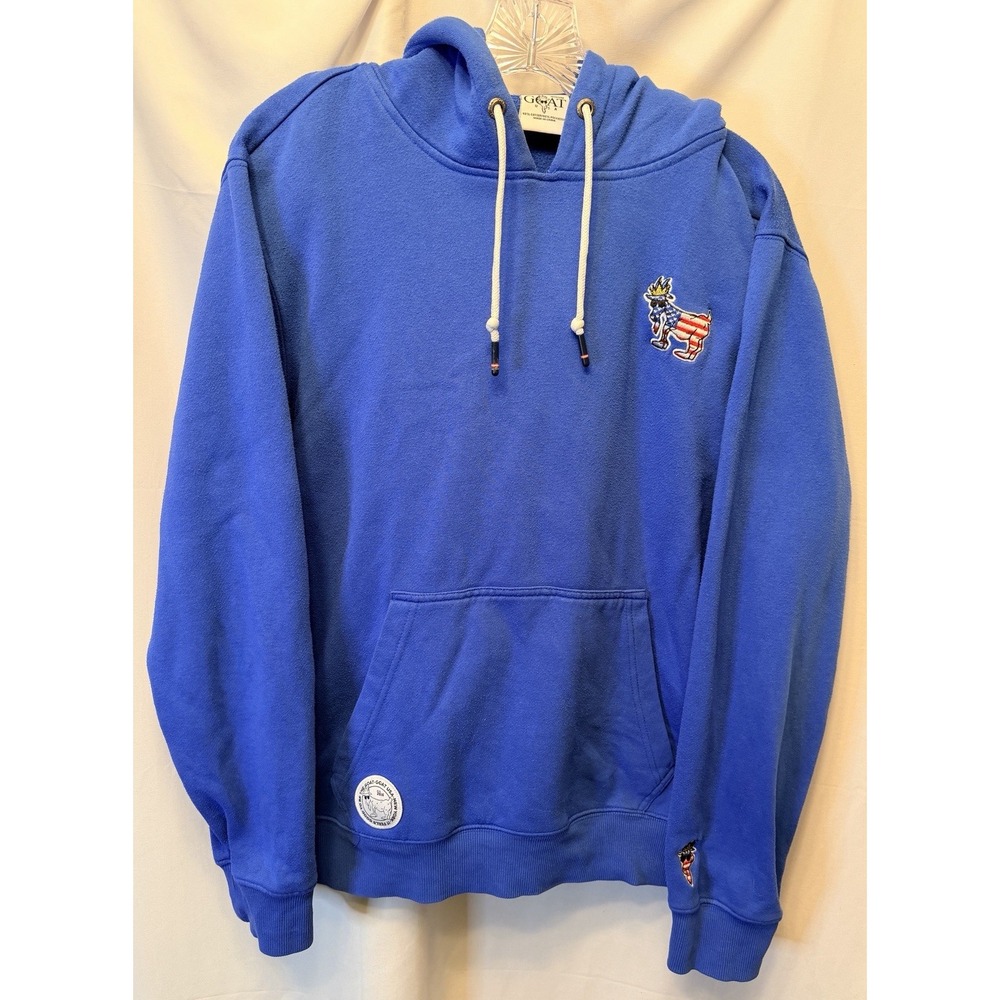 GOAT Hoodie Men's Size Medium Blue Pullover Graphic USA Embroidered Logo
